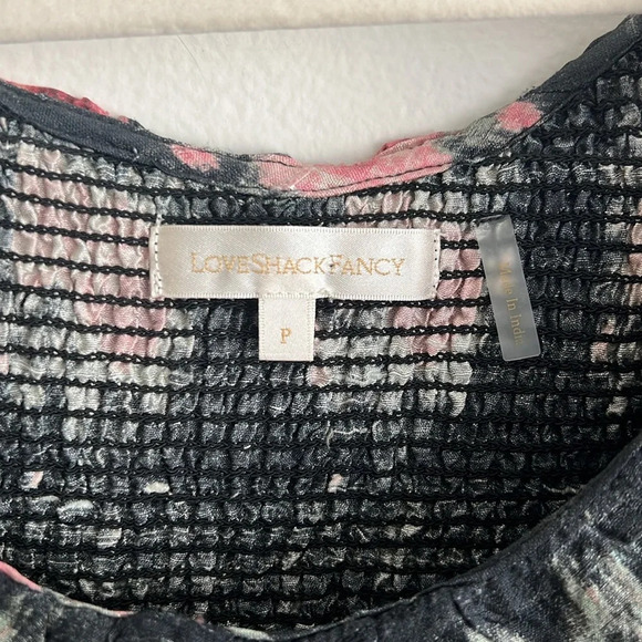 LOVESHACKFANCY Violet Dress in Black Coffee Smocked Puff Sleeves Cottagecore P - Picture 11 of 13